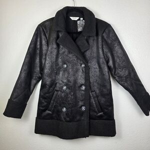 Candace Cameron Bure Sherpa Lined Faux Suede Peacoat Black Women's Size XS